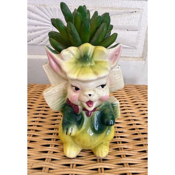 Vintage 50's Anthropomorphic Whimsical Bunny Rabbit Planter Vase - Picture 9 of 13